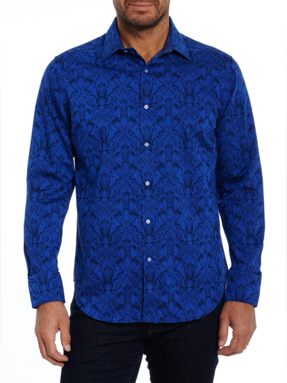 Robert Graham Highland Woven Shirt L Blue Jacquard Print Classic Fit